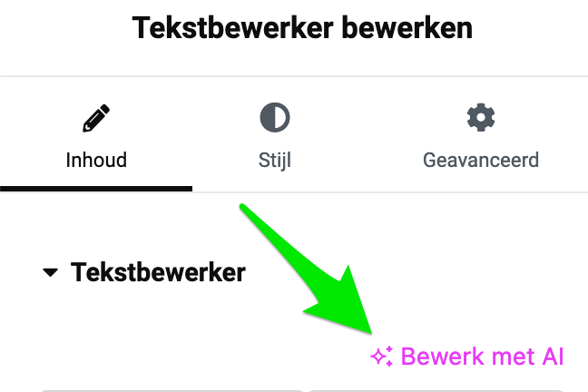 Bewerken met AI mogelijkheid in Elementor